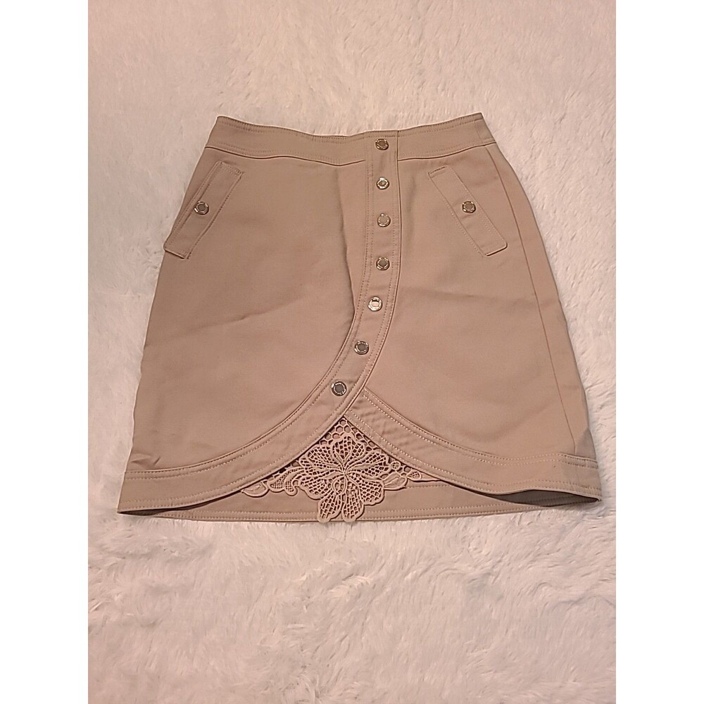 White House Black Market Tan Button Front Accented Boot Skirt Career - Size 0